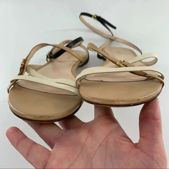 Cole Haan sandals size 8.5 black tan leather strappy ankle strap minimalist - Picture 11 of 14